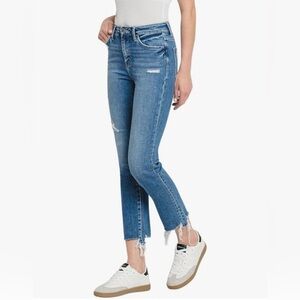 Flying Monkey Women's High-Rise Straight Leg Jeans raw hem Ardor Blue size 29